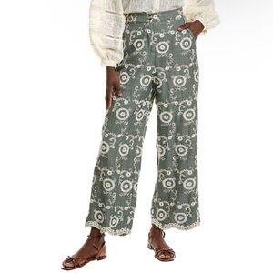 Anna Kay Roulette Pants Women's Size Medium Embroidered Green